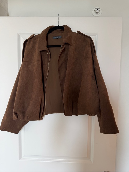 Zara Jackets & Blazers - Zara Brown OVERSIZED FAUX SUEDE BIKER JACKET